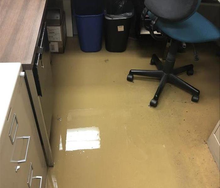 Floors in an office with standing water.