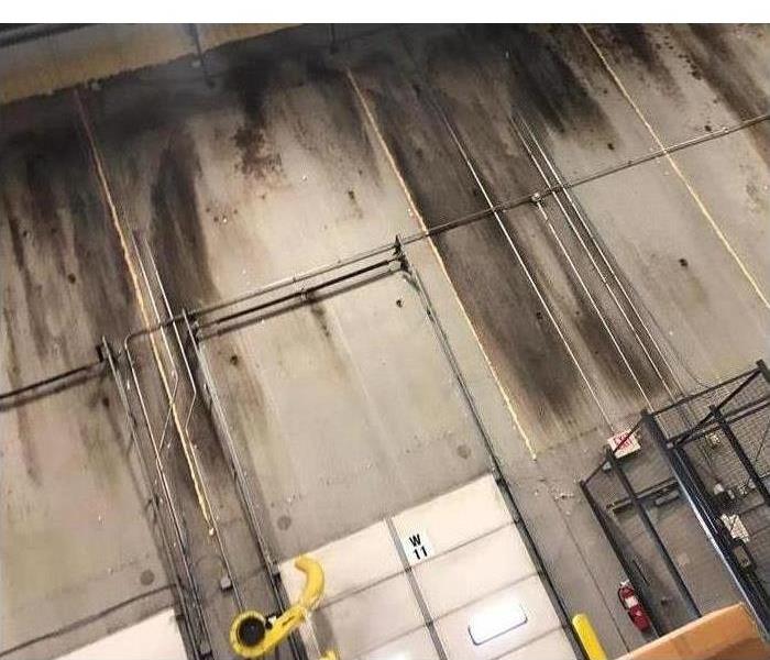 Smoke damage on walls of a factory